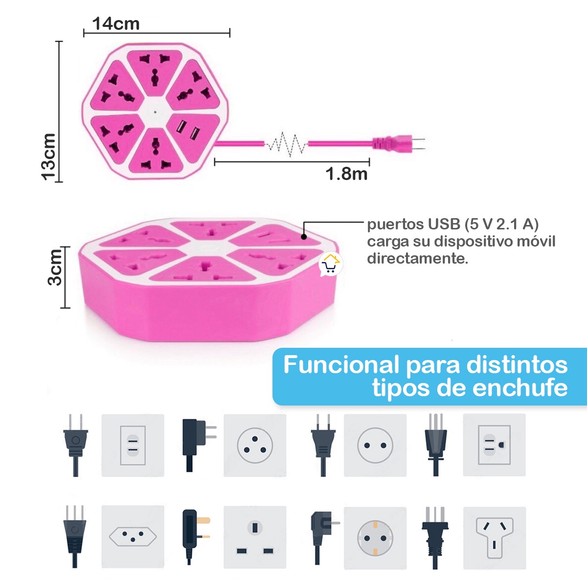 Multitoma Hexagonal 5 Tomas Extensión USB Multiusos M5USB2