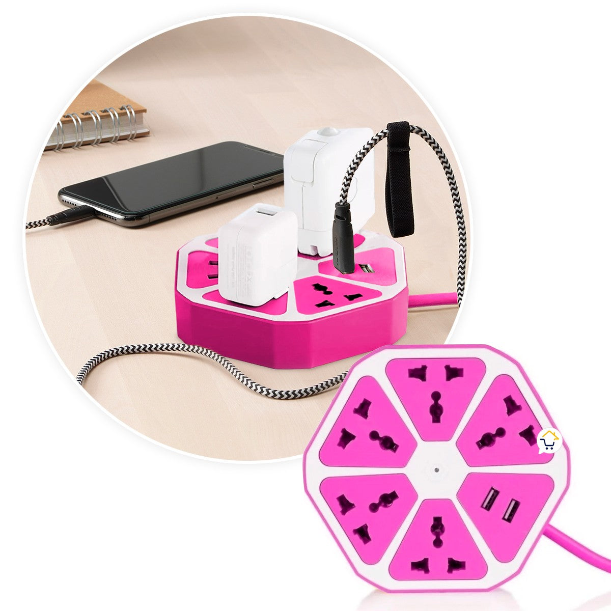 Multitoma Hexagonal 5 Tomas Extensión USB Multiusos M5USB2