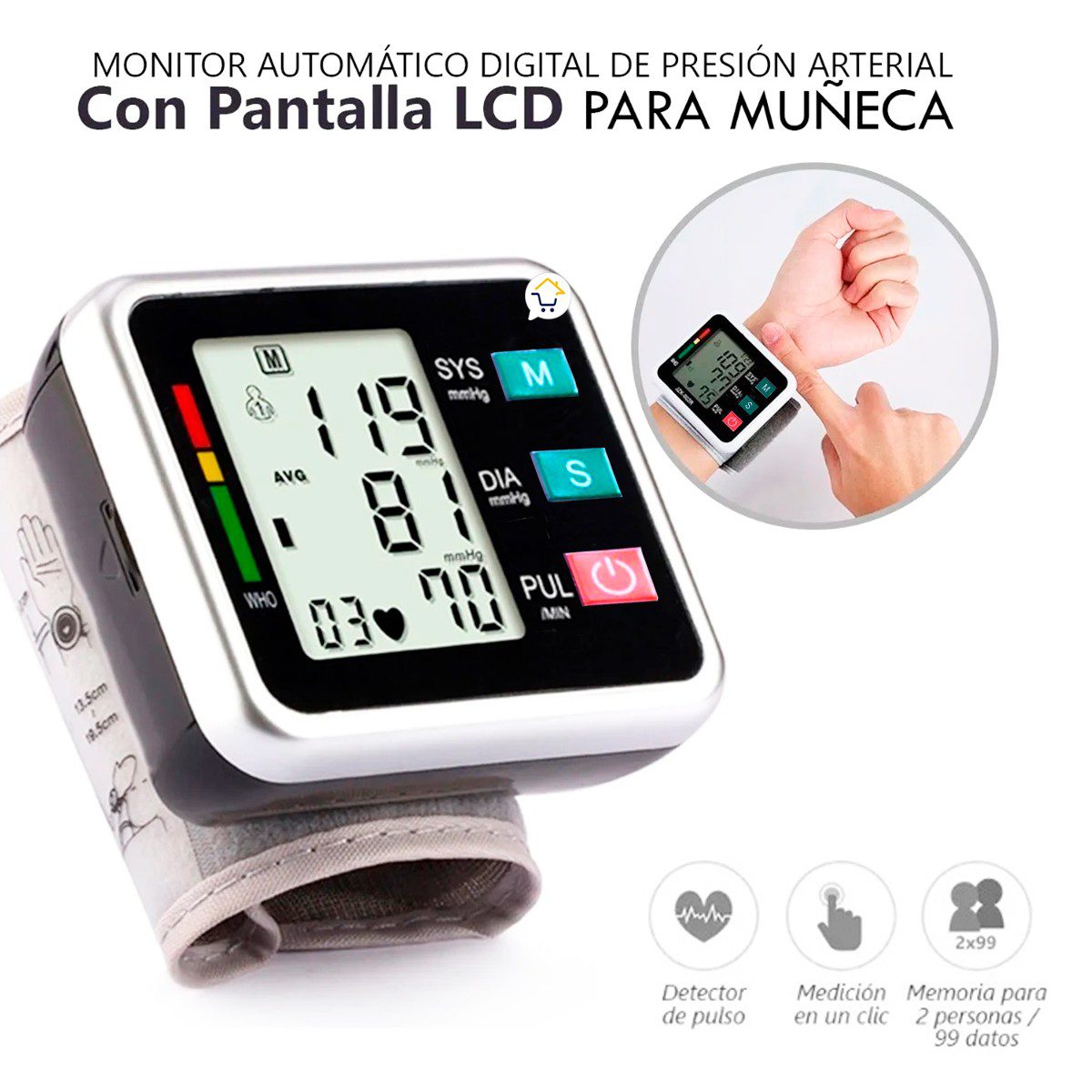 Tensiómetro Digital De Muñeca Automático Con Voz Presión Arterial ZKW863