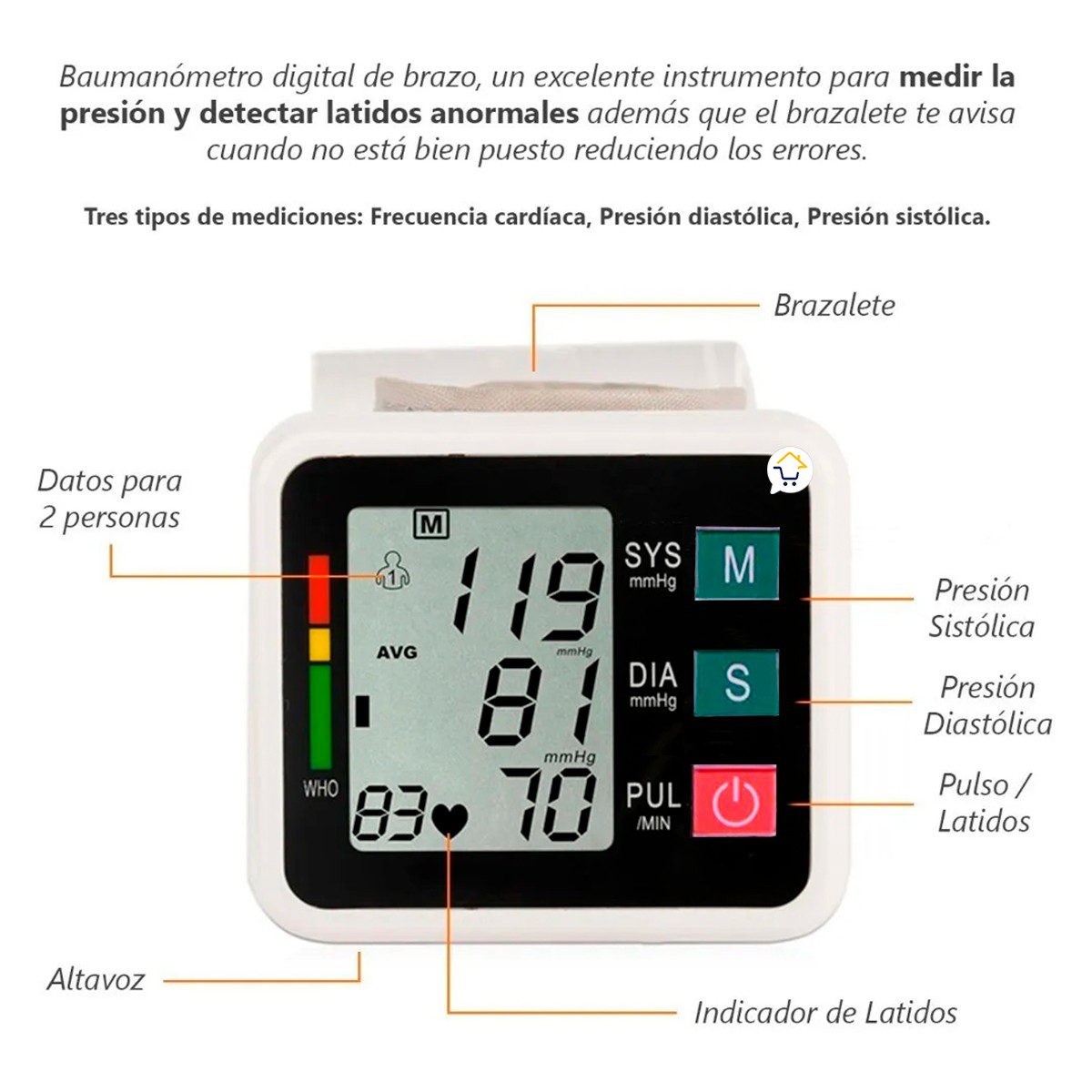 Tensiómetro Digital De Muñeca Automático Con Voz Presión Arterial ZKW863