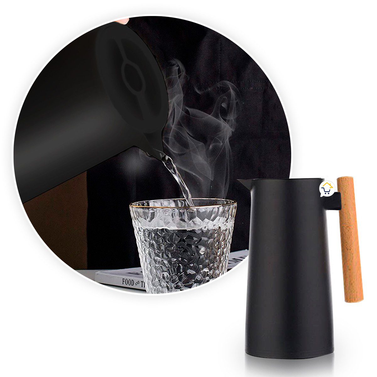 Termo Jarra Térmica 1L Botella Vidrio Doble Pared Café 039