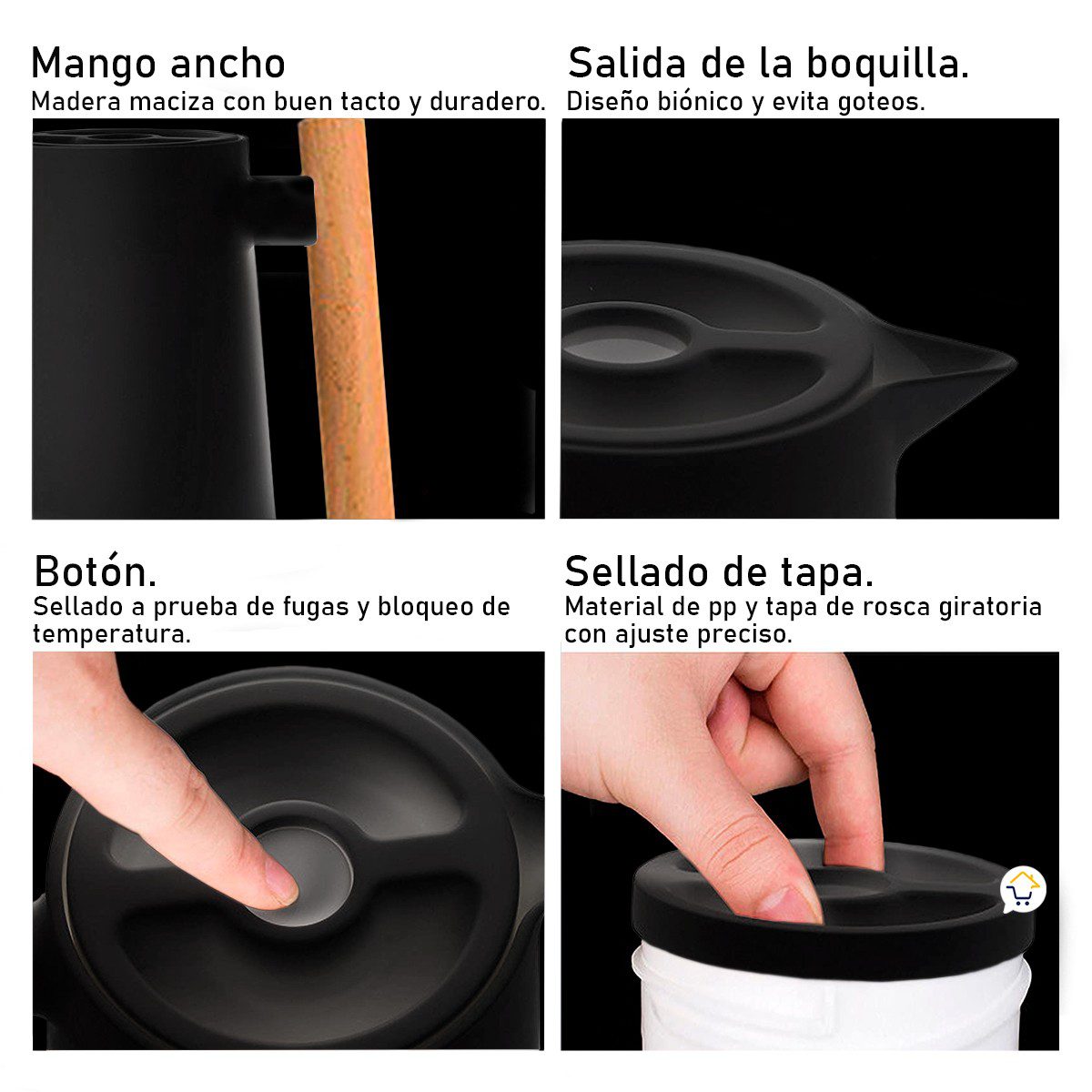 Termo Jarra Térmica 1L Botella Vidrio Doble Pared Café 039