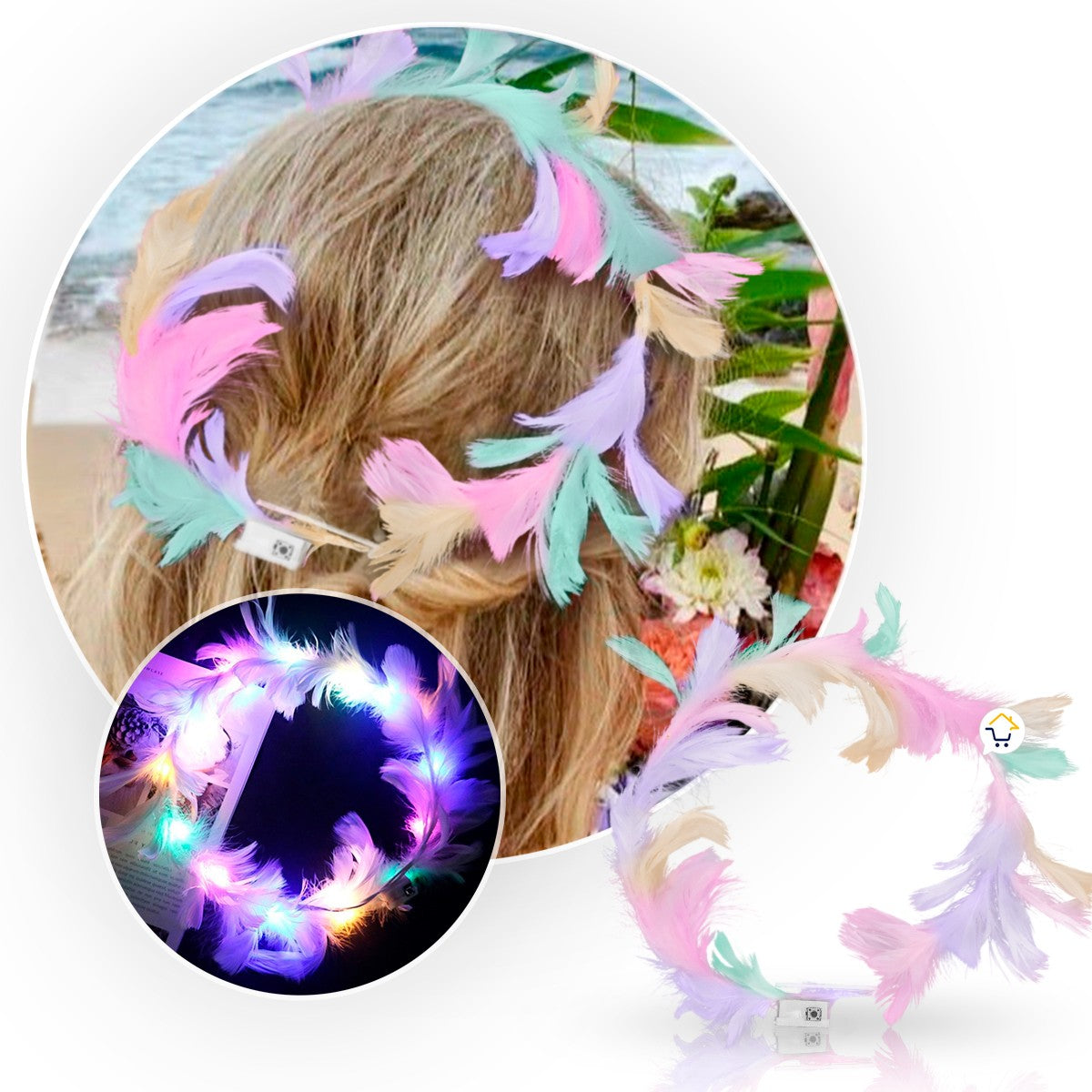 Corona Plumas Aureola Ángel Halo Luz Led Disfraz TRS183