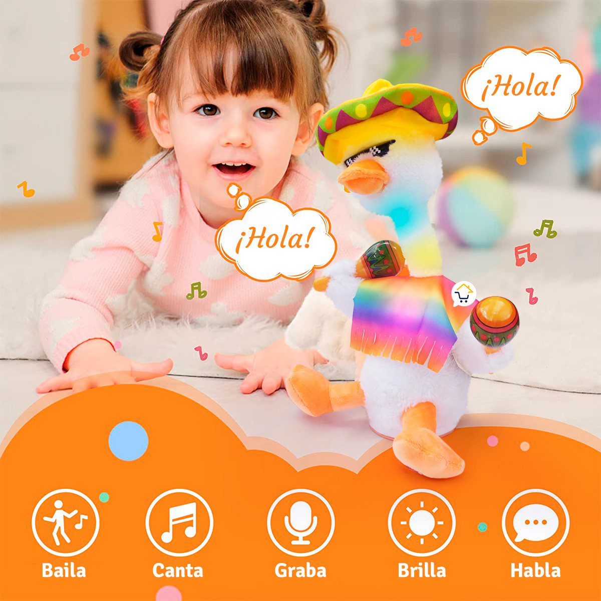 Pato Bailarín Peluche Parlante Música Juguete Didáctico PLC034