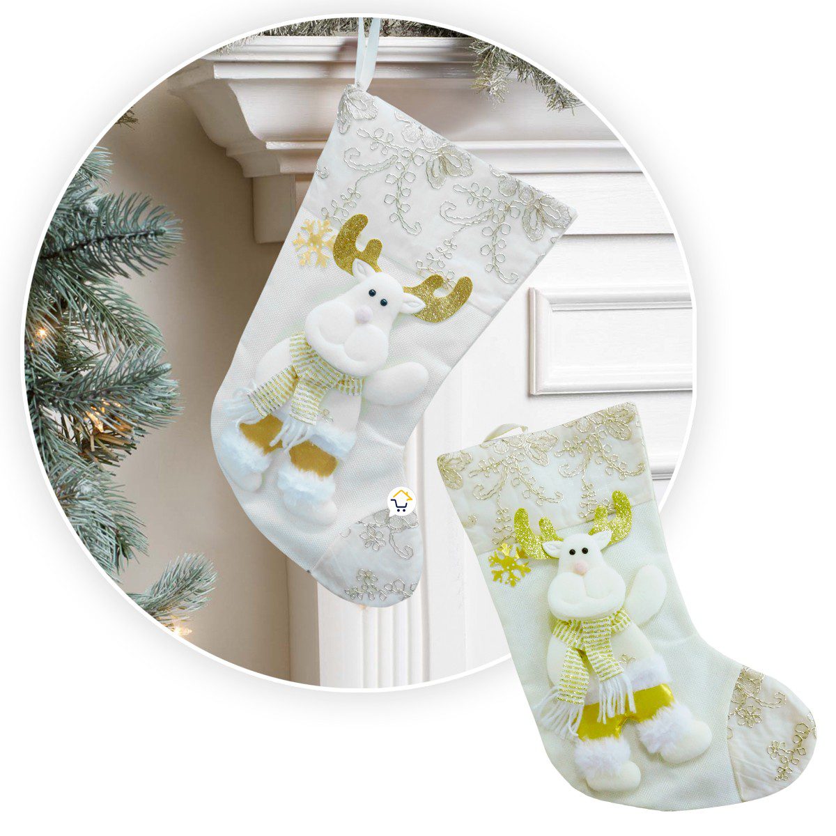 Bota Navideña Blanca Media Colgante Decoración Navidad FM0025