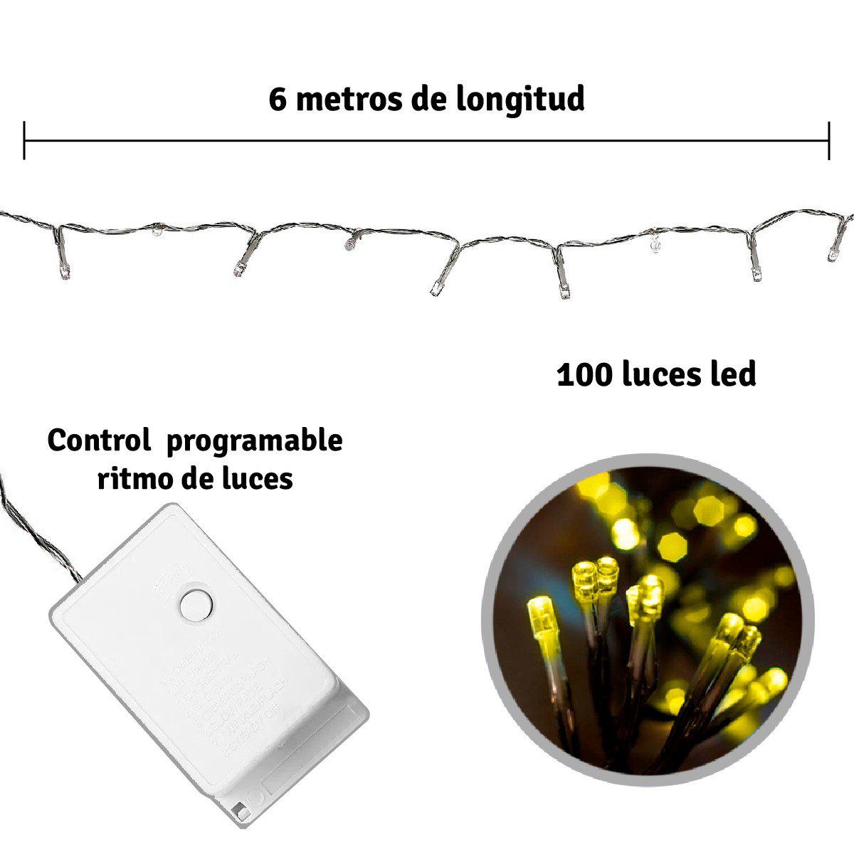 Extensión Luz LED Lineal 100 Luces 6 M. Navidad Cálida 1420