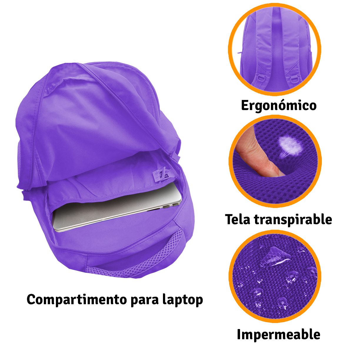 Morral Impermeable Laptop Mochila 4 Bolsillos Viaje Transpirable FEM01