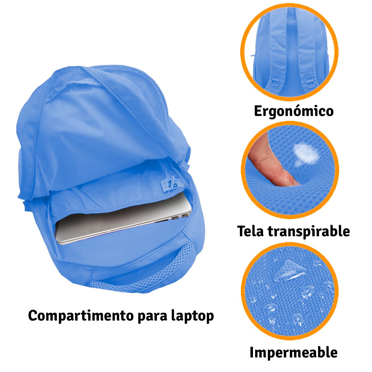 Morral Impermeable Laptop Mochila 4 Bolsillos Viaje Transpirable FEM01