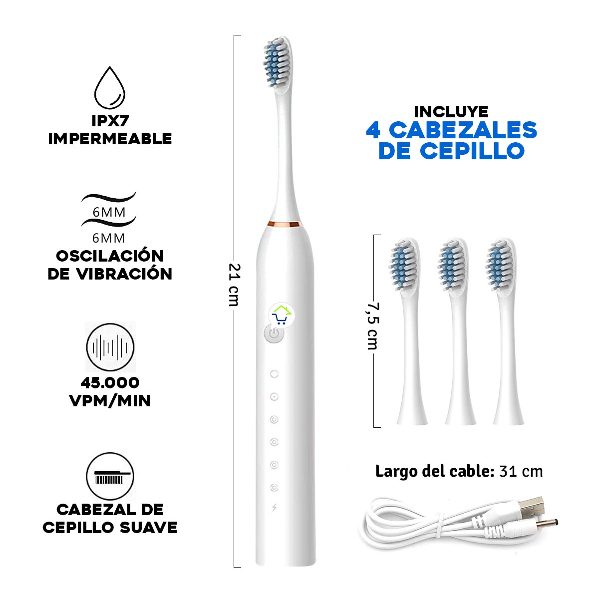 Cepillo Dental Eléctrico Recargable 4 Cabezales X-3