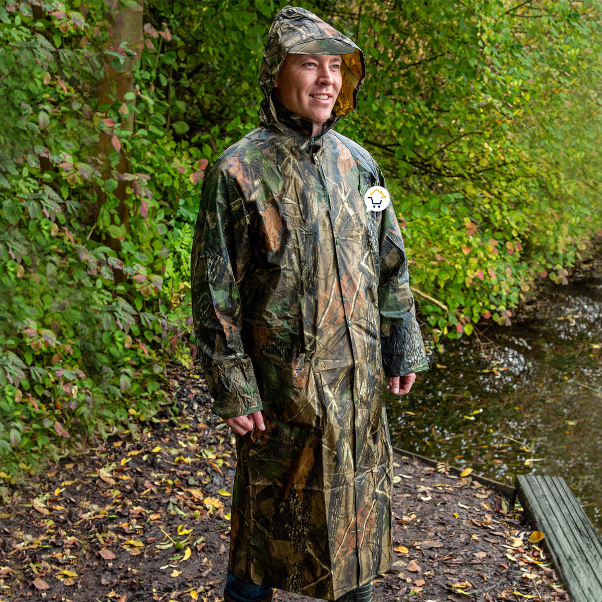 Impermeable Lluvia Chubasquero Camuflado Capucha Bolso CHIMRT