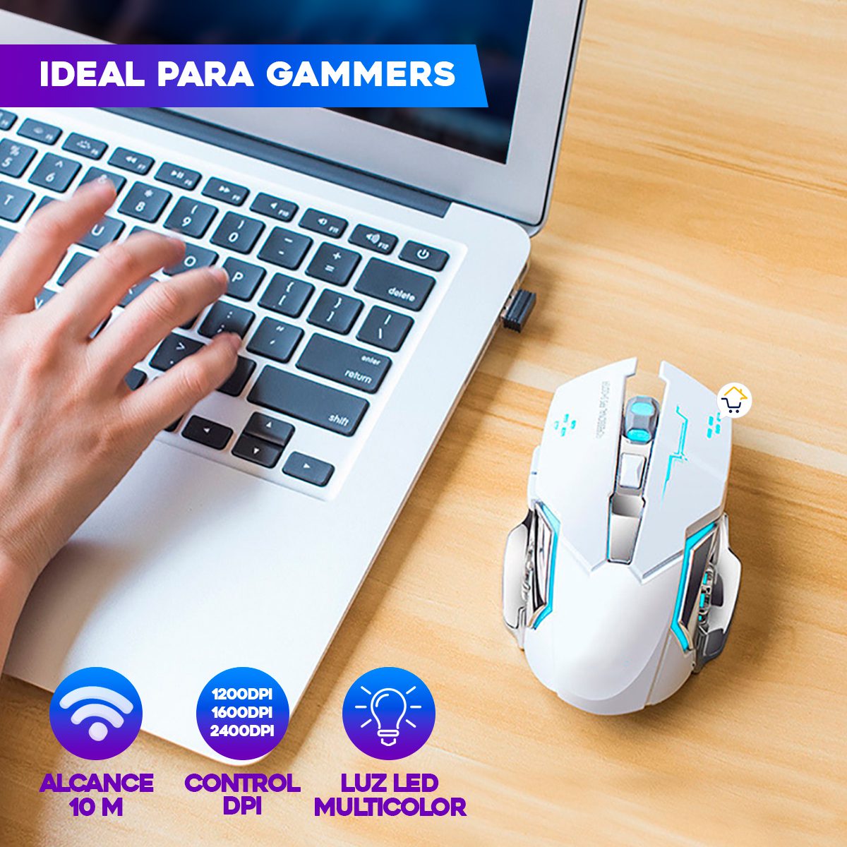 Mouse Inalámbrico LED Gamer Alta Velocidad Recargable Q13