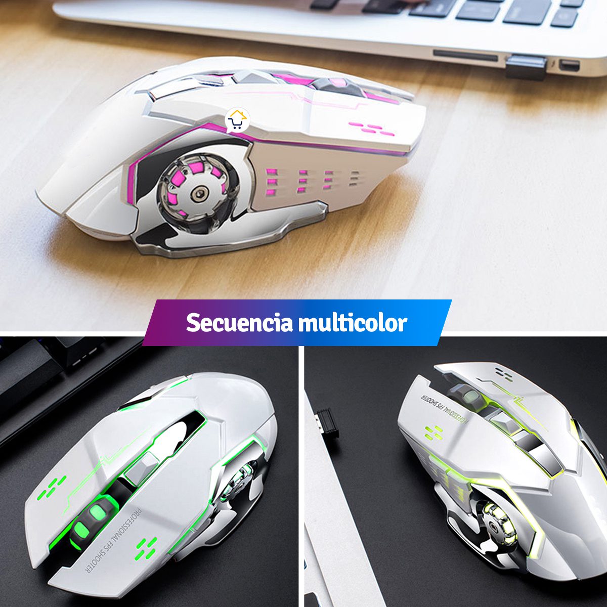 Mouse Inalámbrico LED Gamer Alta Velocidad Recargable Q13