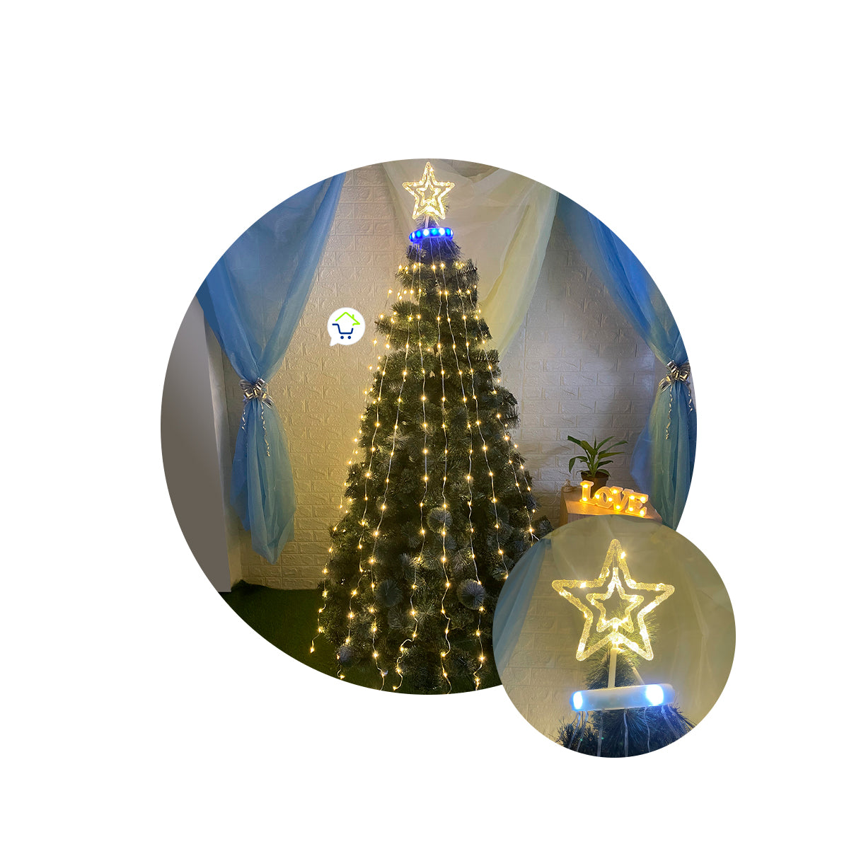 Estrella Para Árbol Efecto Cascada 2.1 M 400 LEDS Decoración Navidad 1580A