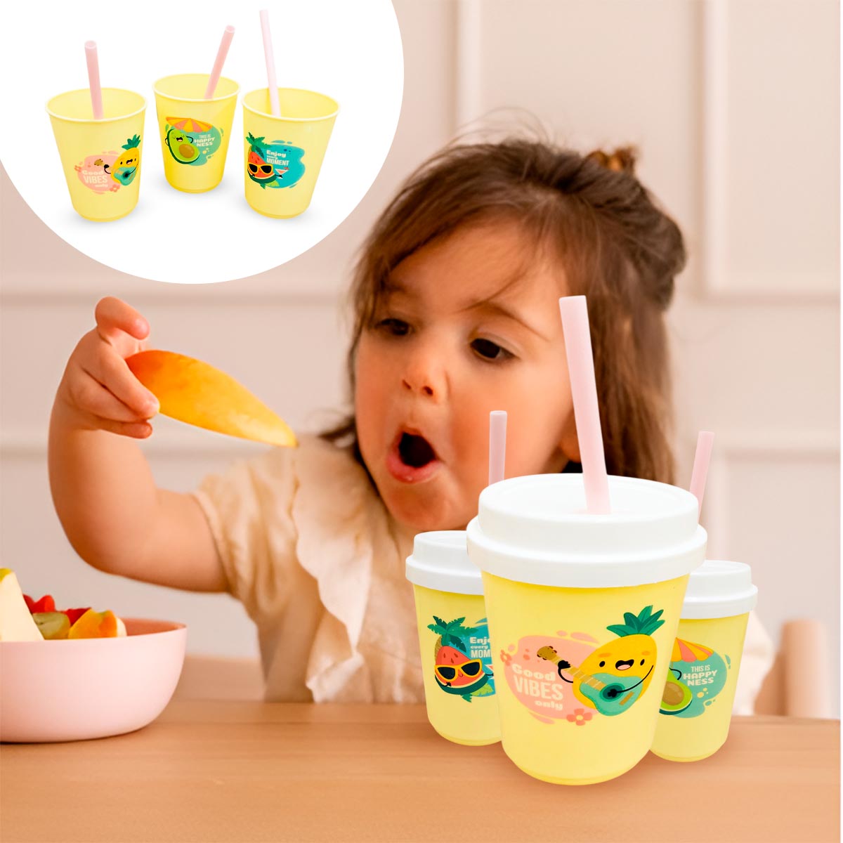 Vasos X3 Infantil Portátil Pitillo Tapa Tipo Café 978-802C-5E