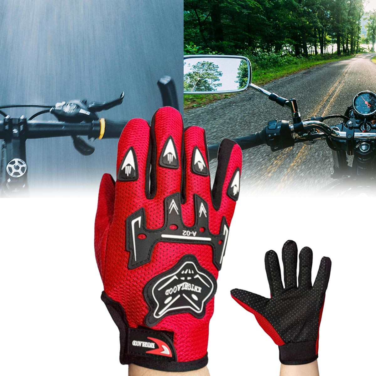 Guantes Moto Ciclismo Livianos Protección Nudillos Antideslizantes A02