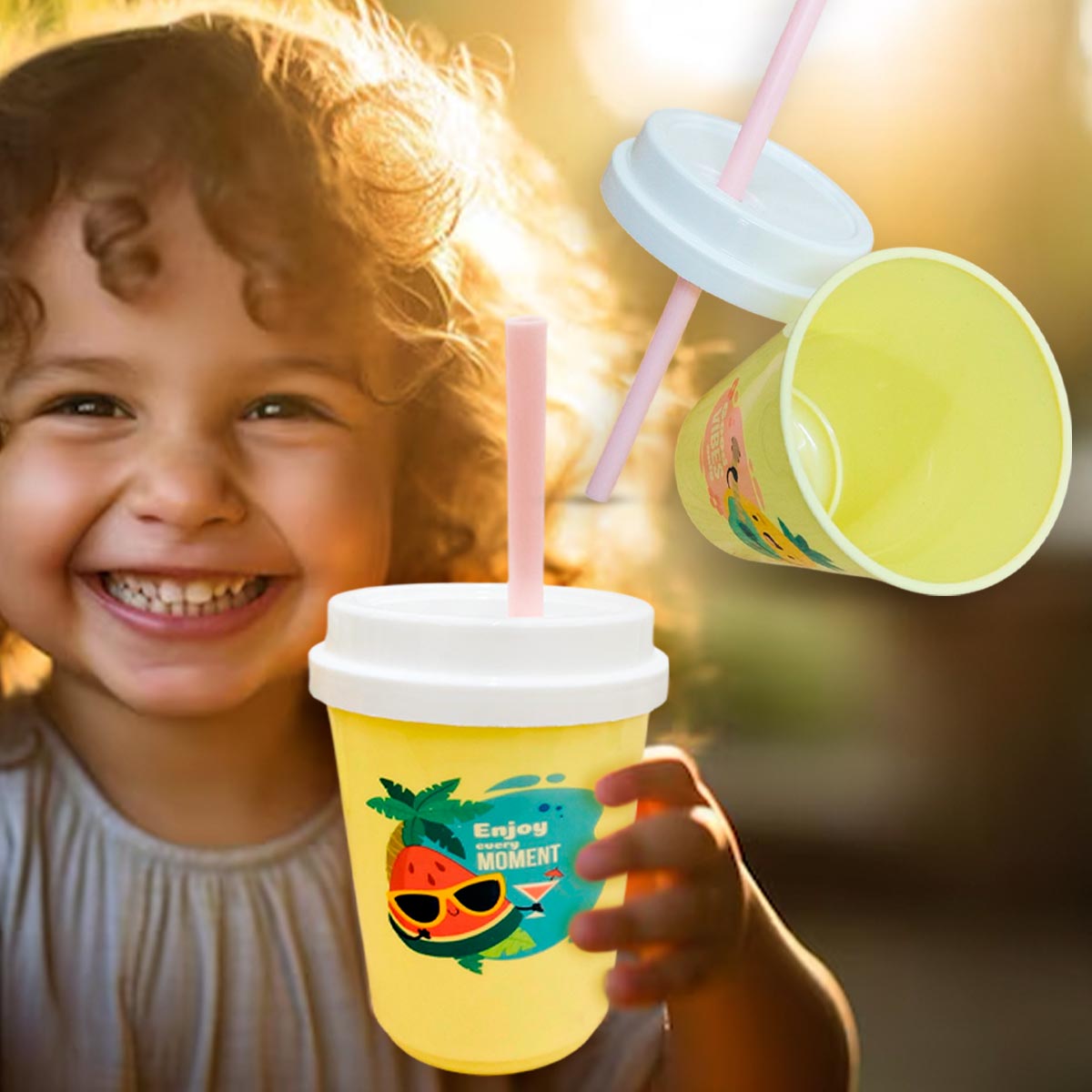 Vasos X3 Infantil Portátil Pitillo Tapa Tipo Café 978-802C-5E