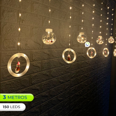 Cortina Intercalada Muñeco De Nieve Bolas con Aros 3M 150 LEDS CBM150N