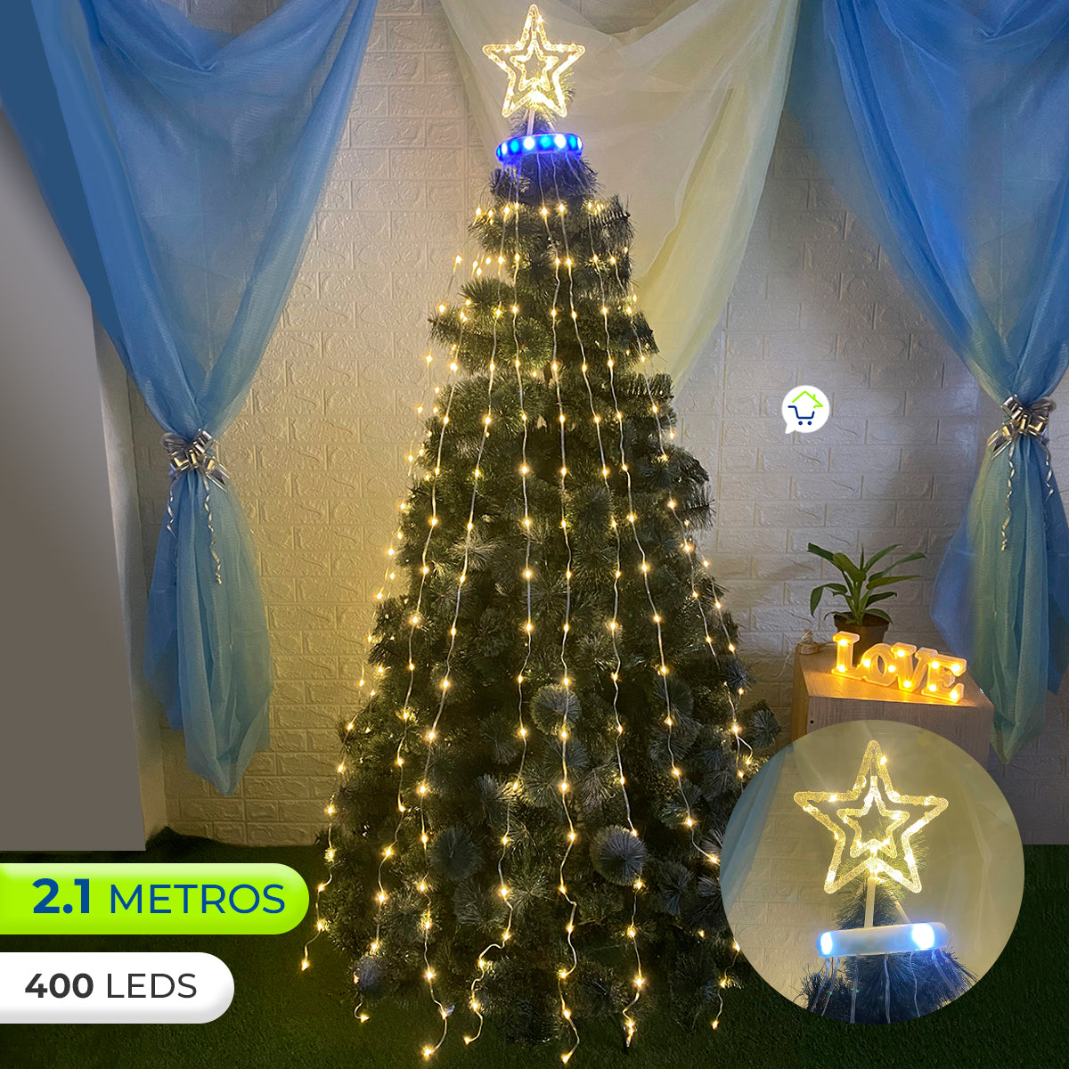 Estrella Para Árbol Efecto Cascada 2.1 M 400 LEDS Decoración Navidad 1580A