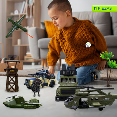 Set Militar Vehículos Avion Accesorios Juguete Niños HWM423-2