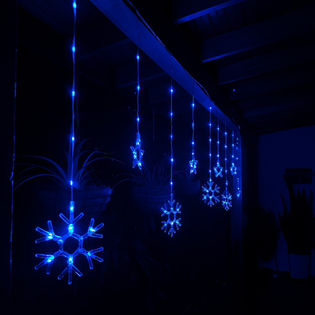 Cortina de Luces LED 6M 240 LED Estrellas y Copos Intercalada Decoración Navideña 1731A