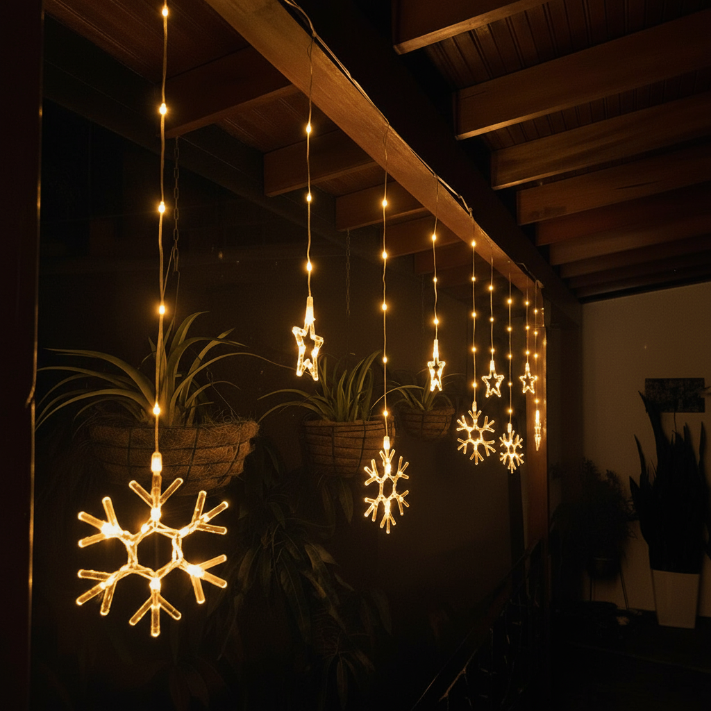 Cortina de Luces LED 6M 240 LED Estrellas y Copos Intercalada Decoración Navideña 1731A