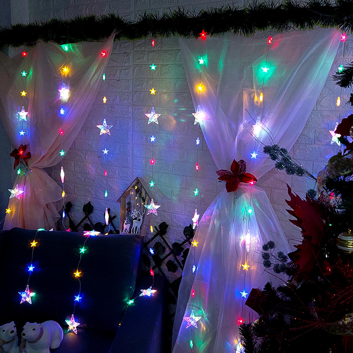 Cortina Luces LED Estrellas Navidad 4x2M Decoración 1655