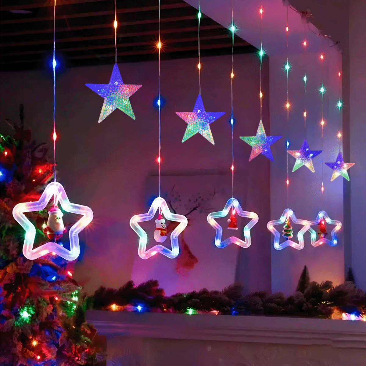 Cortina Intercalada Estrellas 3M Luces Led Navidad 1640A