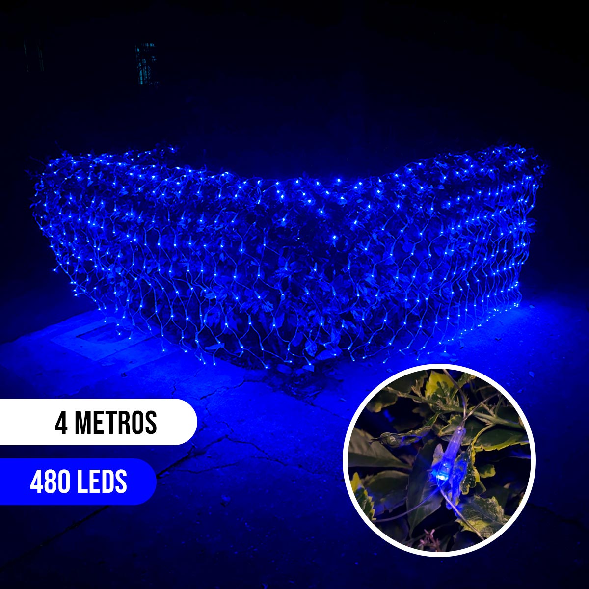 Luces Malla LED 480 Luces 4x1 M Luz Navidad Azul Cable Transparente LEDN480L