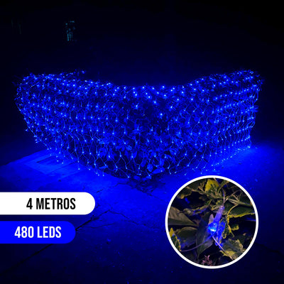 Luces Malla LED 480 Luces 4x1 M Luz Navidad Azul Cable Transparente LEDN480L