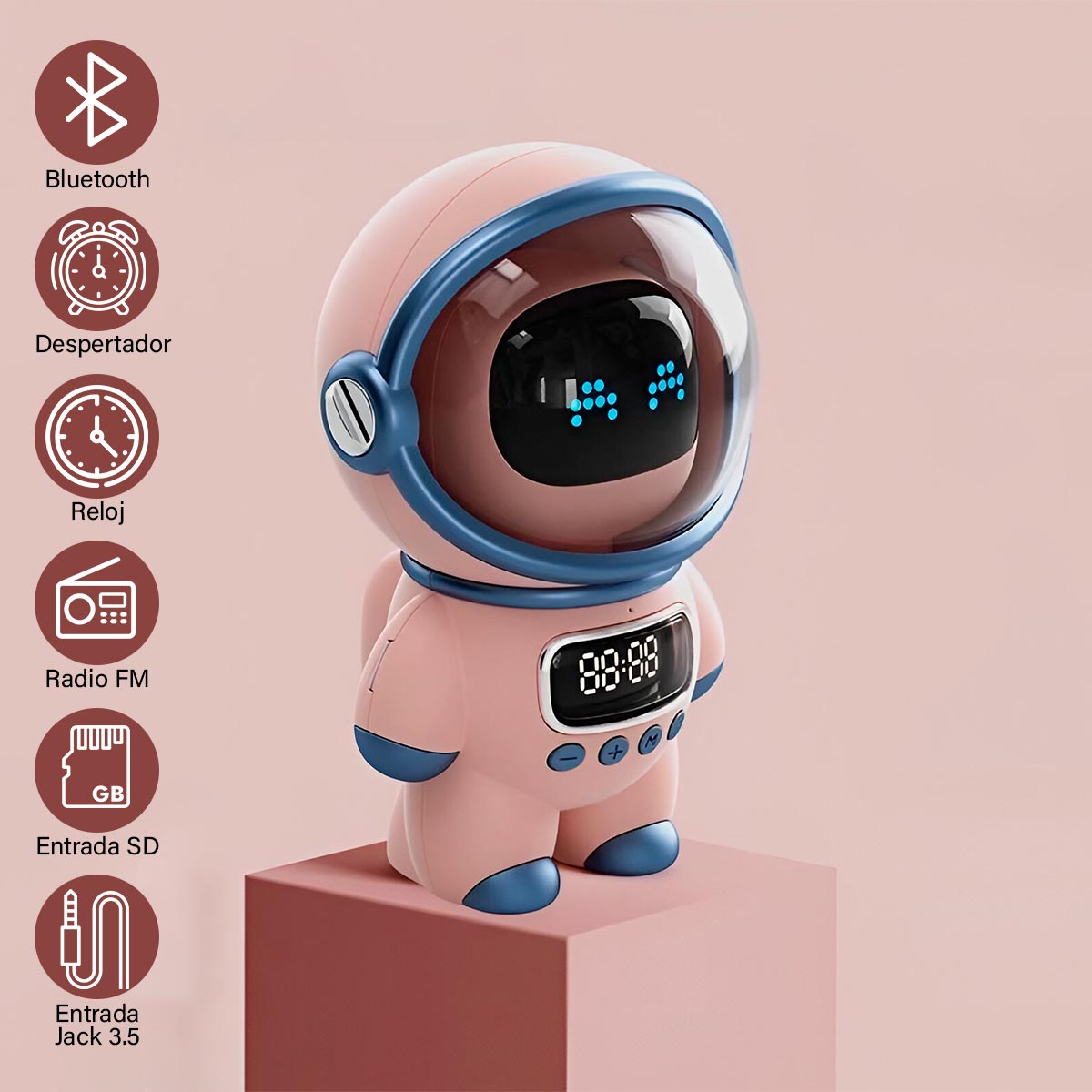 Parlante Bluetooth Altavoz Astronauta Reloj Alarma M20