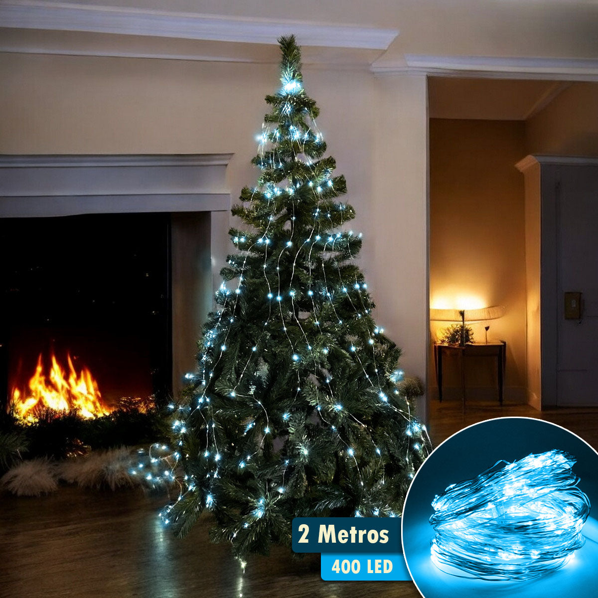 Luz Línea Cascada Micro LED Para Árbol 400 Luces 200 cm Azul Navidad 1582V