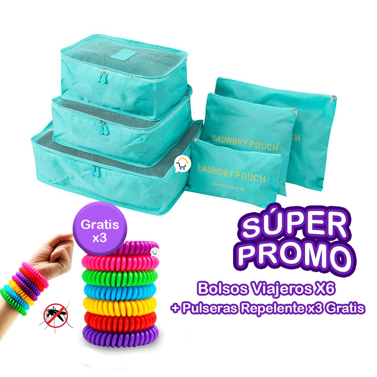 Bolsos Viajeros X6 Organizador Equipaje + Gratis Pulseras Repelente x3 Anti Insectos  GM1911-211TV17