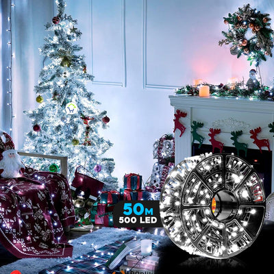 Luz Led Lineal 50 Metros 500 Led Carrete Luces Navidad Cable Verde 150