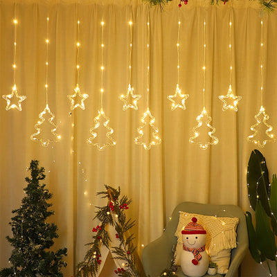 Cortina Intercalada Estrellas y Árboles LED 3 Metros Luces Navideñas AL-060