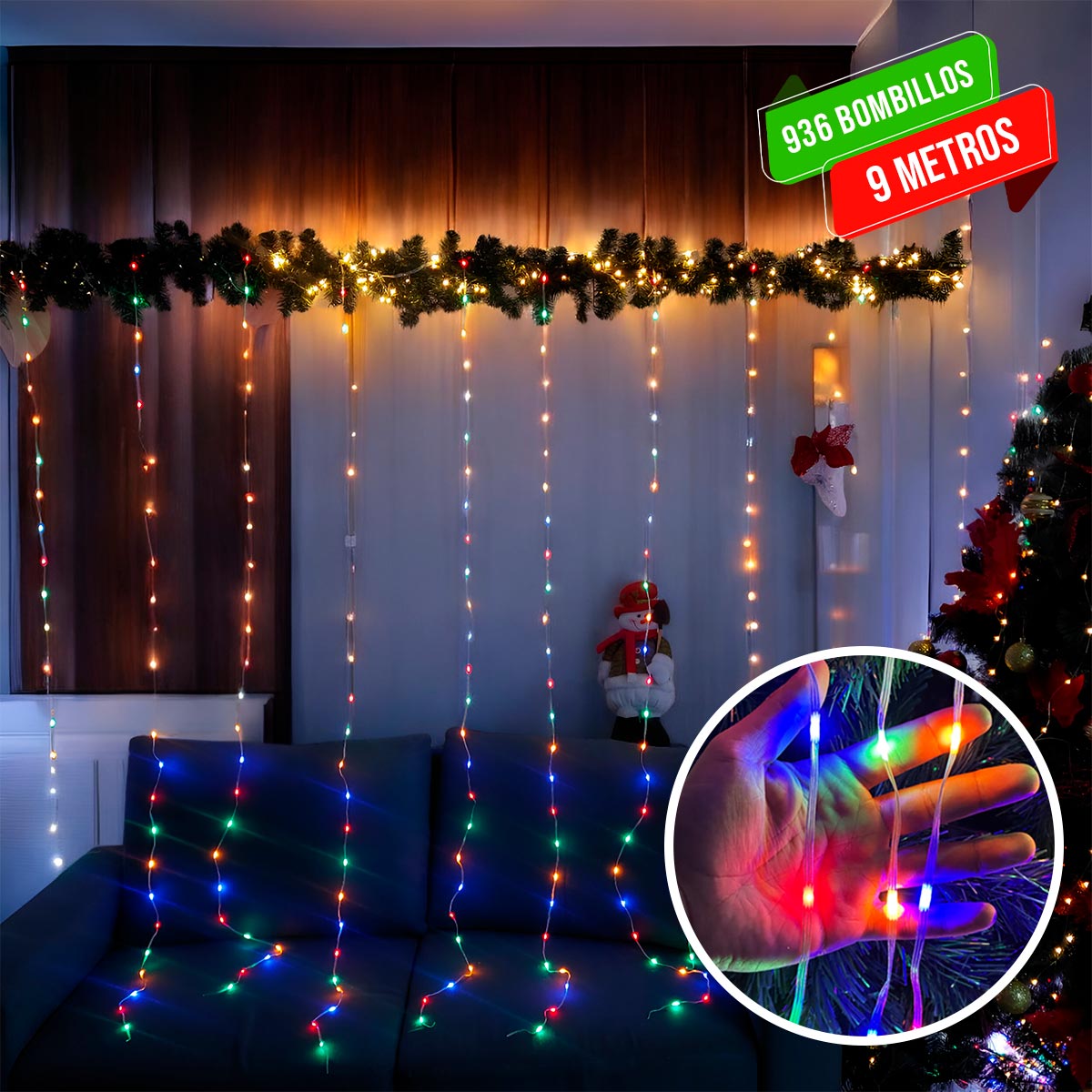 Cortina Luces LED Navidad 9x2M Decoración 1791