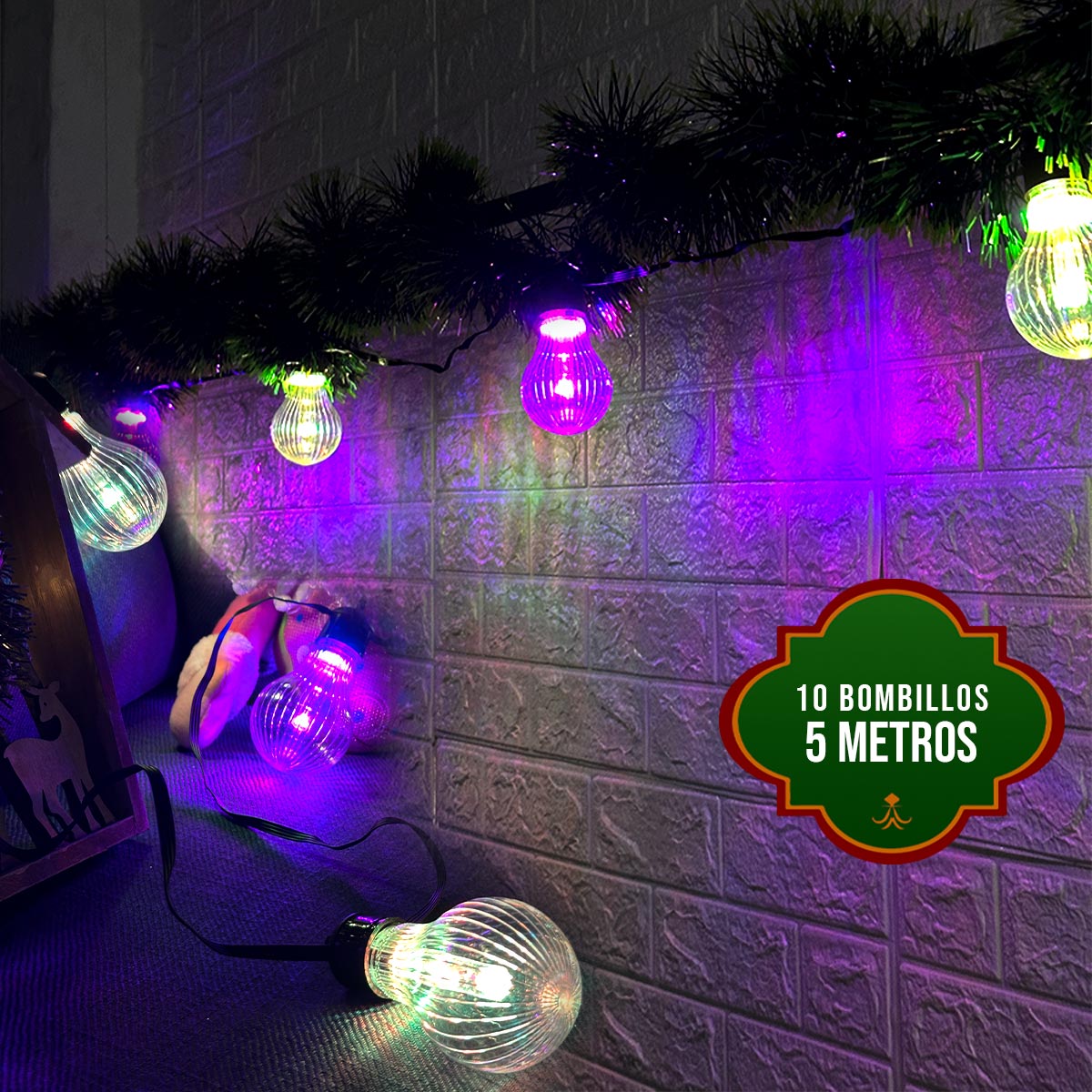 Extensión Bombillos 5 Metros X10 Luces Decoración Navidad Led Multicolor 1607