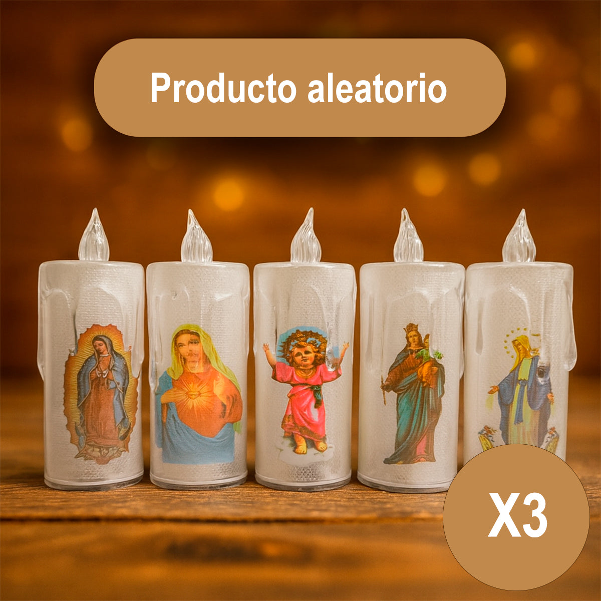 Velas LED Religiosas X3 Decorativas 10cm Luz Cálida Hogar Altar SLT2657