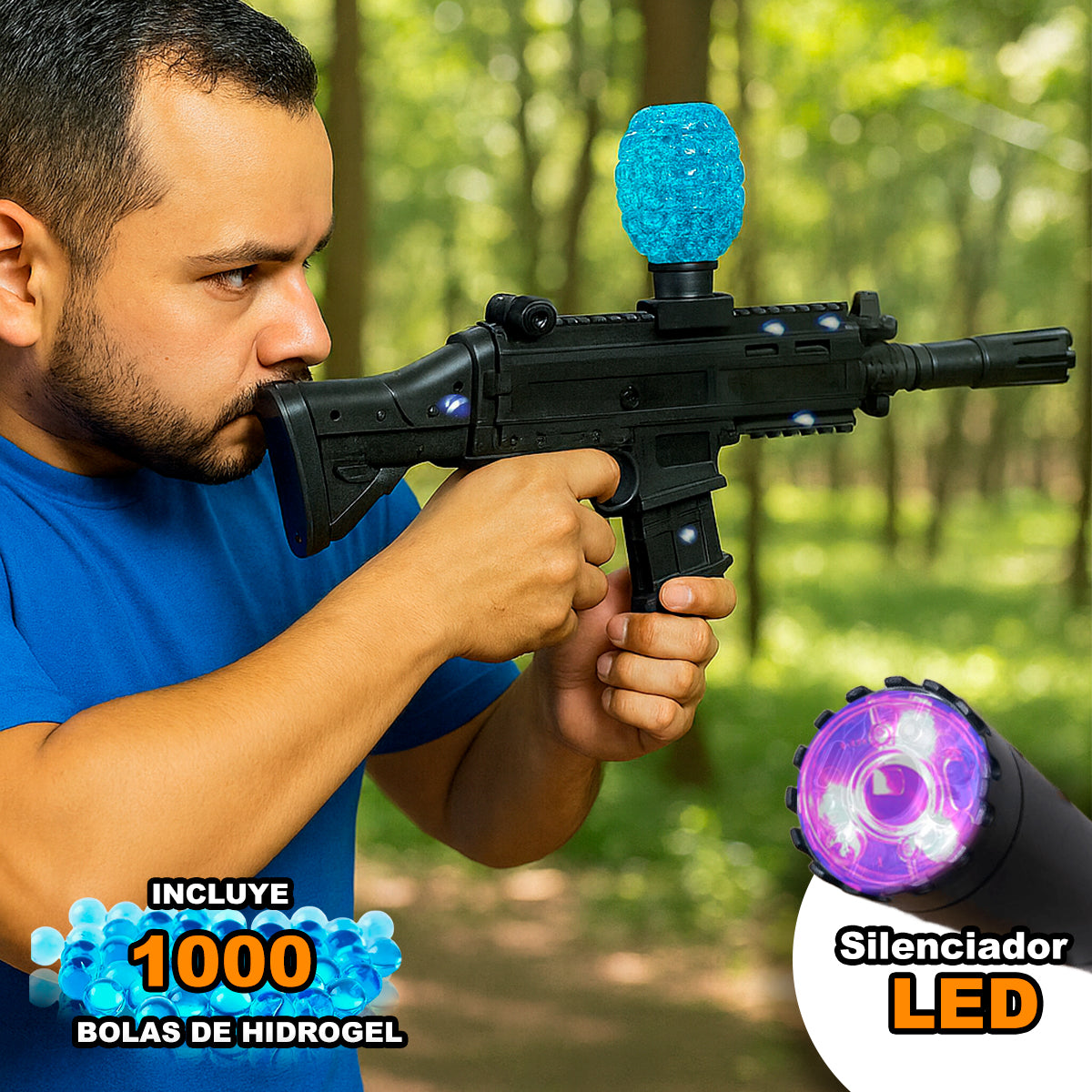 Rifle de Hidrogel MP5 Con Silenciador LED 1000 Bolas de Gel 115-2