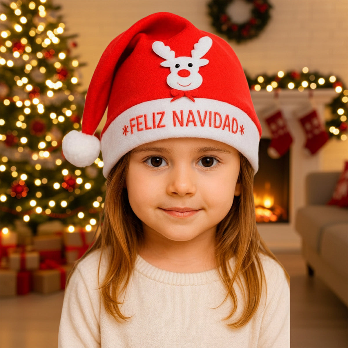 Gorro Navideño Feliz Navidad con Aplique 3D para Adultos Reno Papá Noel GNRP01