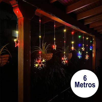 Cortina de Luces LED 6M 240 LED Estrellas y Copos Intercalada Decoración Navideña 1731A