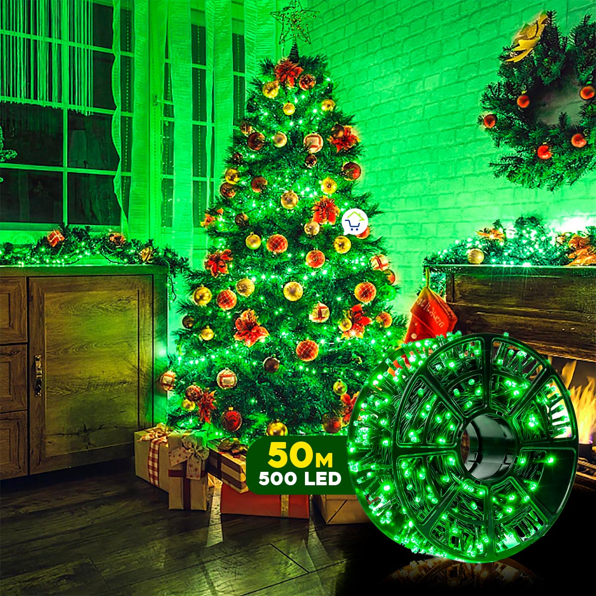 Luz Led Lineal 50 Metros 500 Led Carrete Luces Navidad Cable Verde 150