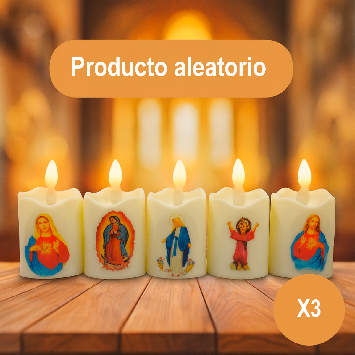 Velas LED Religiosas x3 Santos y Vírgenes Luz Cálida Decorativa SLT2660