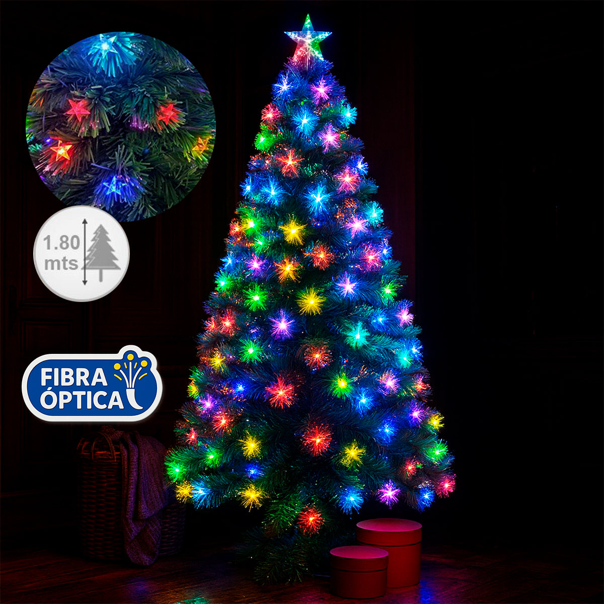 Árbol Navidad Fibra Óptica 1.8m Estrellas Tupido T797-180