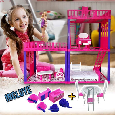 Casa De Muñecas Tipo Barbie Set Armable + Cocina Y Comedor Carolina 160-2