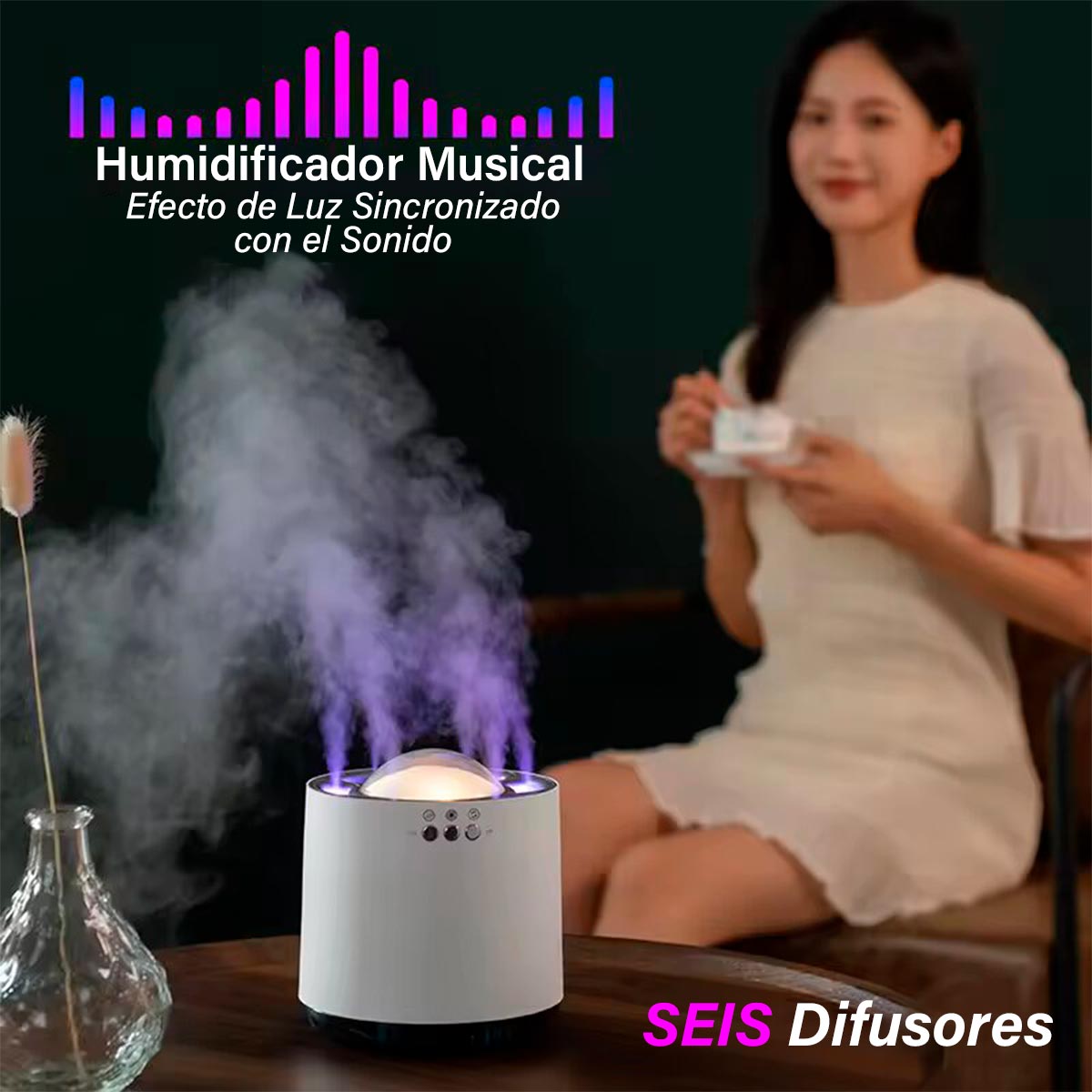 Humidificador Ritmo Musical LED 6 Difusores Aromas Luminoso DQ703