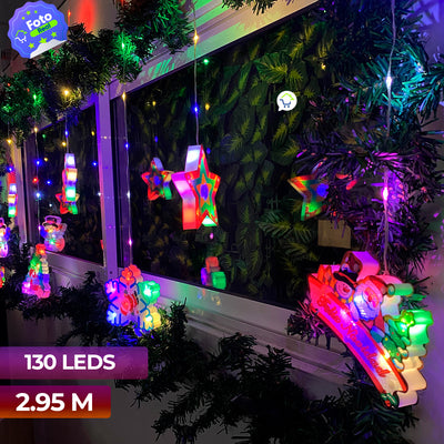Cortina Intercalada 2.95 M x 81 CM Figuras Navidad 115 LED Extensión Navideña 1814