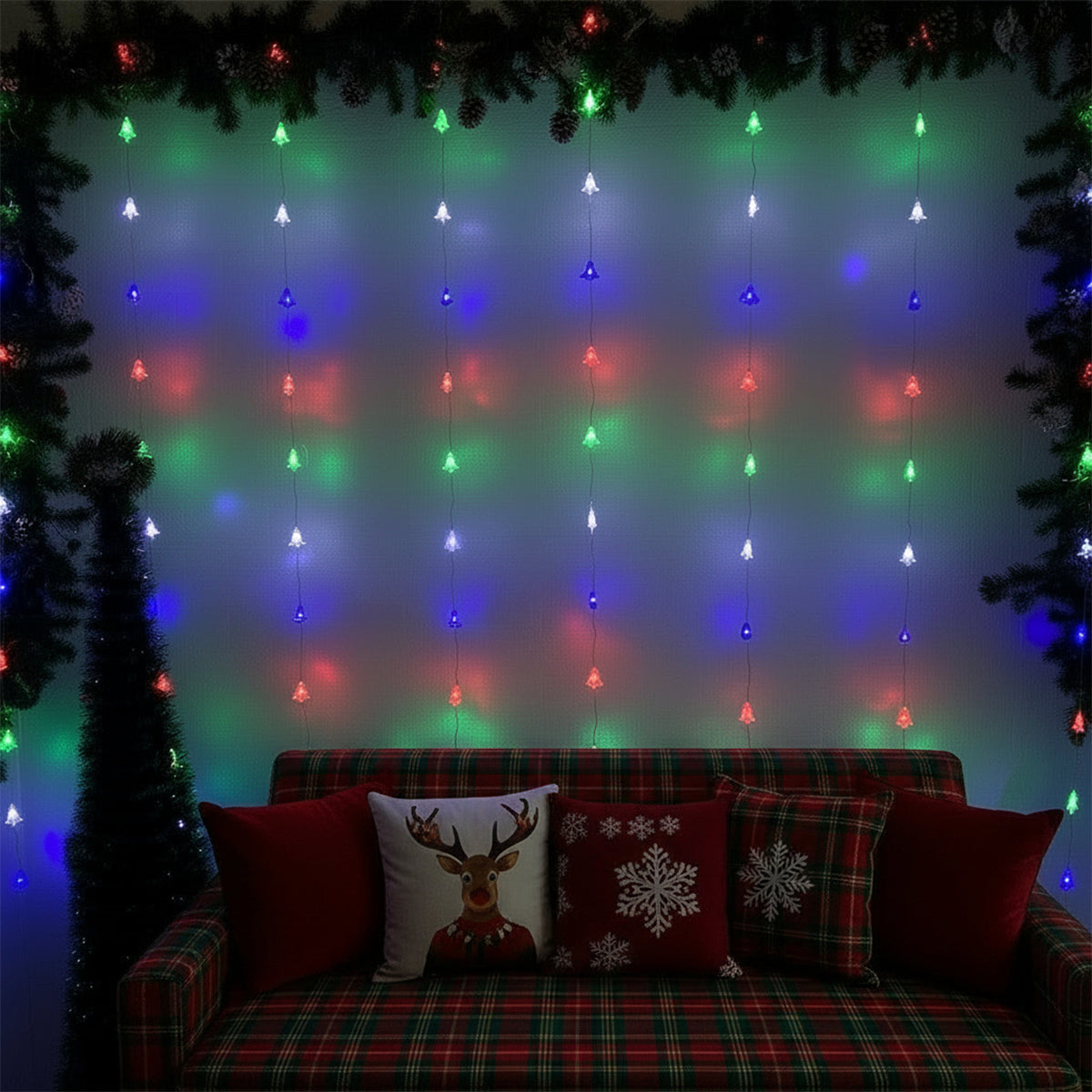 Cortina De Arboles Navideños 3X2M 120 LEDS Navidad Multicolor 1817