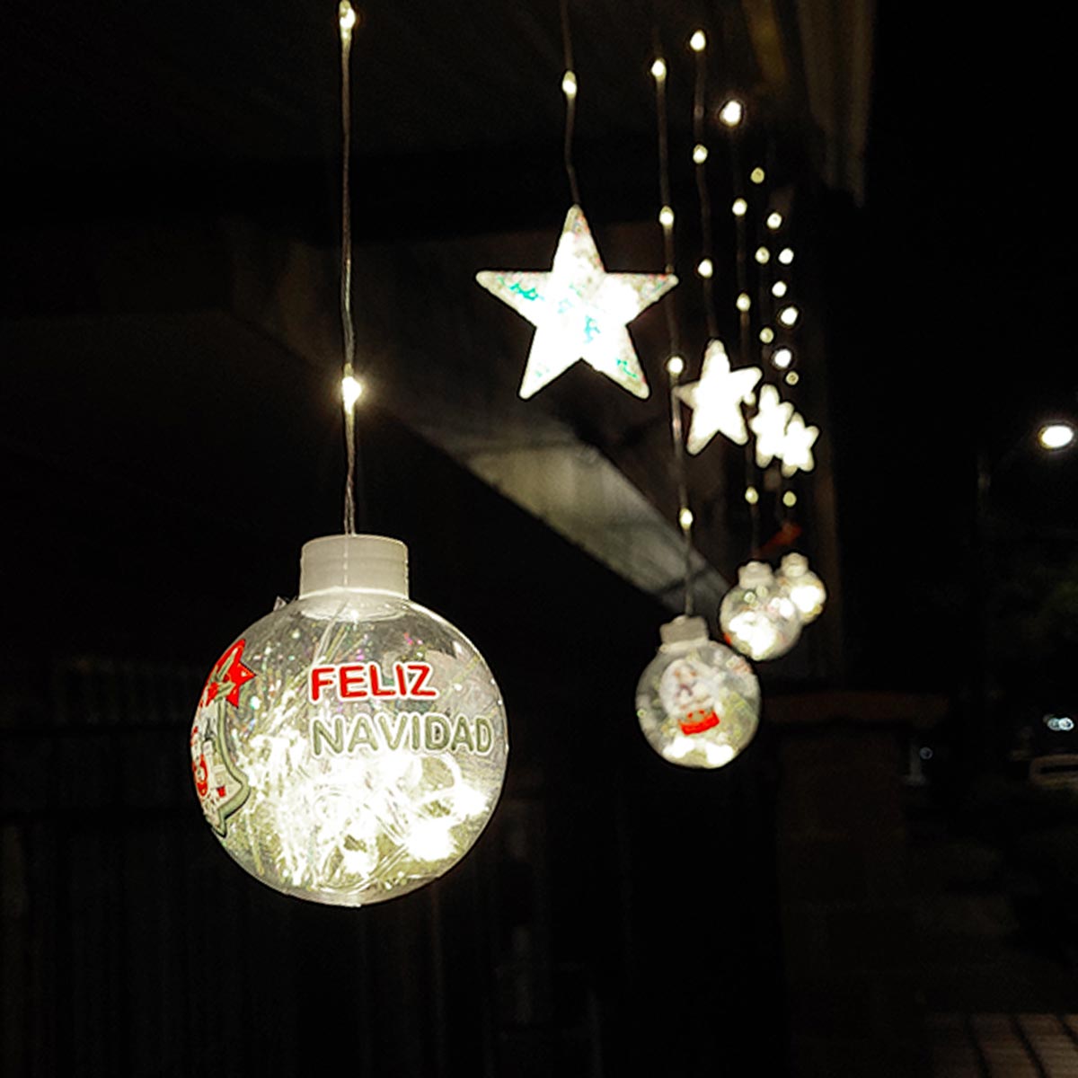 Cortina Intercalada Estrellas y Esferas Confeti 4M Luces Led Navidad 1650