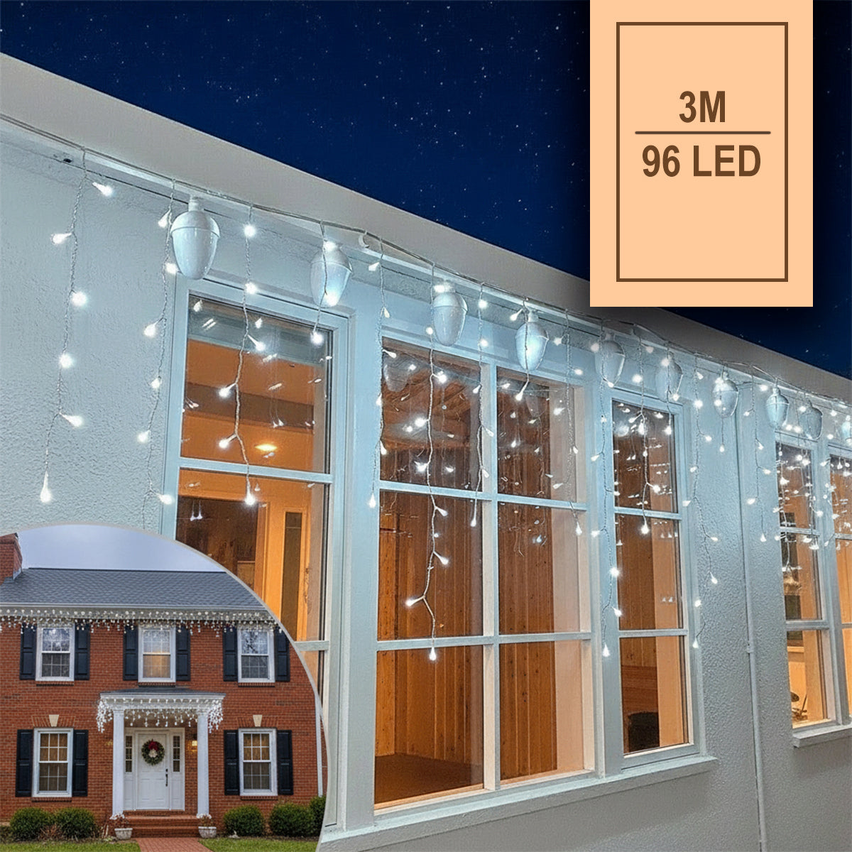 Cortina LED Intercalada 3 Metros 96 LED Navidad Decoración Navideña AL-078