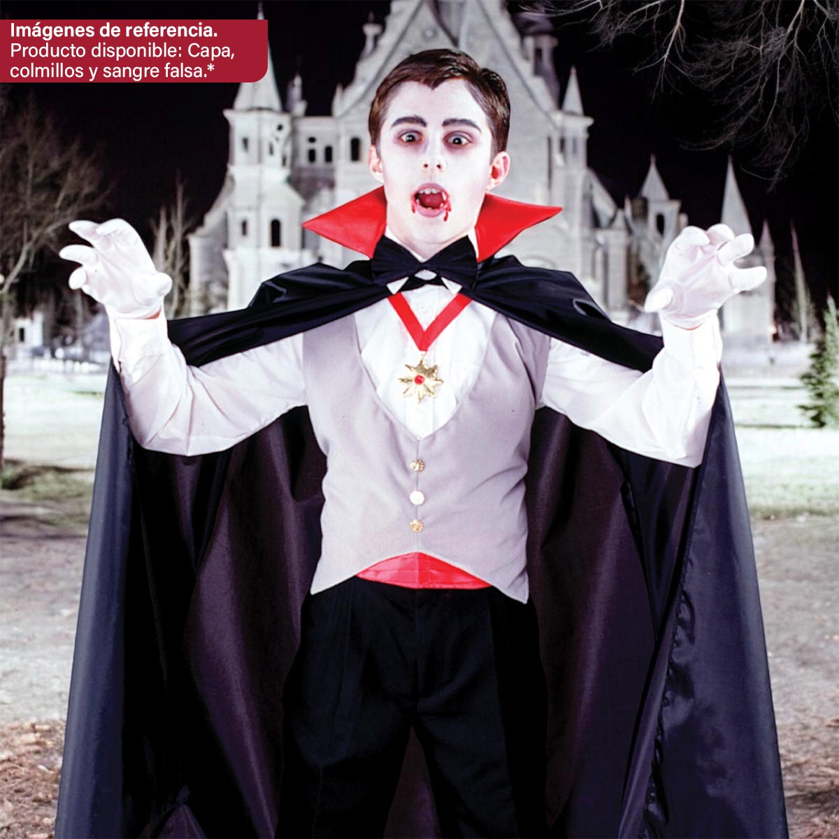 Capa Drácula + Colmillos Vampiro + Sangre Falsa CPDROF223